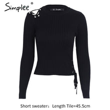 Load image into Gallery viewer, Simplee Sexy cold shoulder lace up knitting pullover Fashion black autumn winter sweater women Casual elastic streetwear jumper