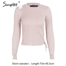Load image into Gallery viewer, Simplee Sexy cold shoulder lace up knitting pullover Fashion black autumn winter sweater women Casual elastic streetwear jumper