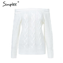 Load image into Gallery viewer, Simplee Off shoulder twist women knitted plus size sweaters Elegant slim fit pullover and sweater 2018 Autumn winter female tops