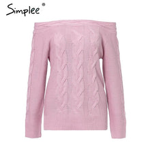 Load image into Gallery viewer, Simplee Off shoulder twist women knitted plus size sweaters Elegant slim fit pullover and sweater 2018 Autumn winter female tops