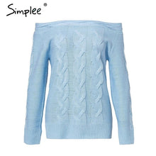 Load image into Gallery viewer, Simplee Off shoulder twist women knitted plus size sweaters Elegant slim fit pullover and sweater 2018 Autumn winter female tops